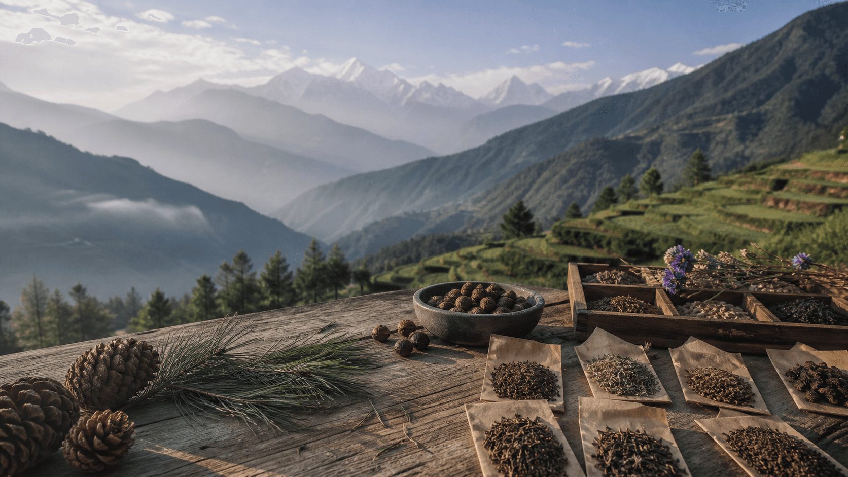 Himalayan terraces and a table of seeds